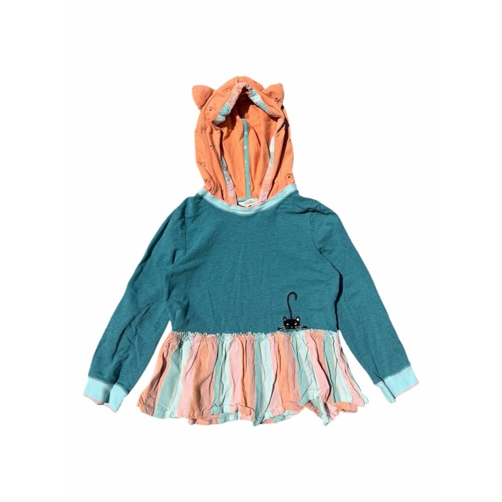 Matilda Jane Jacqueline Girls Size 8 Teal Cat Hoodie Ruffle Tunic Top Halloween
